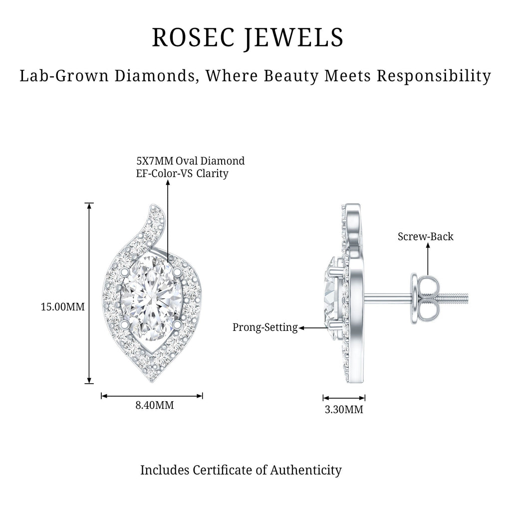 Oval Lab Grown Diamond Earrings – 1.5 Carat Brilliant Cut Studs with Secure Prong Setting