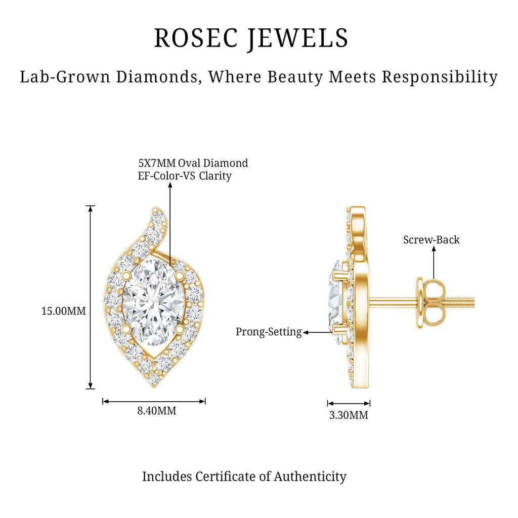 Oval Lab Grown Diamond Earrings – 1.5 Carat Brilliant Cut Studs with Secure Prong Setting