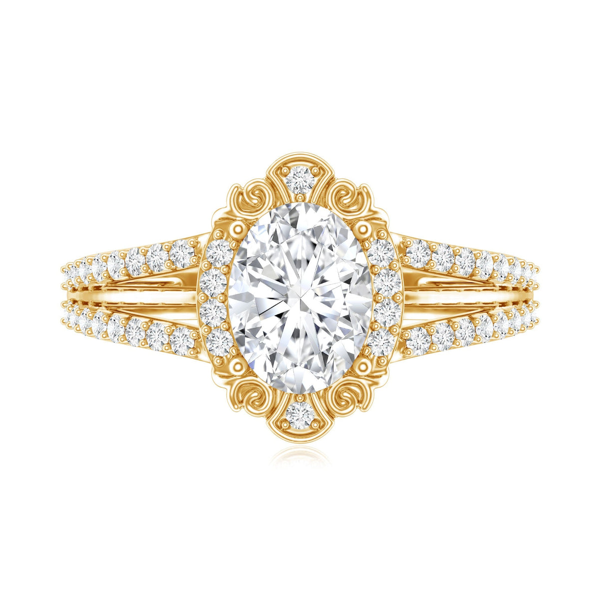 Oval Lab Grown Diamond Ring – Vintage Engagement Split Shank Prong Setting
