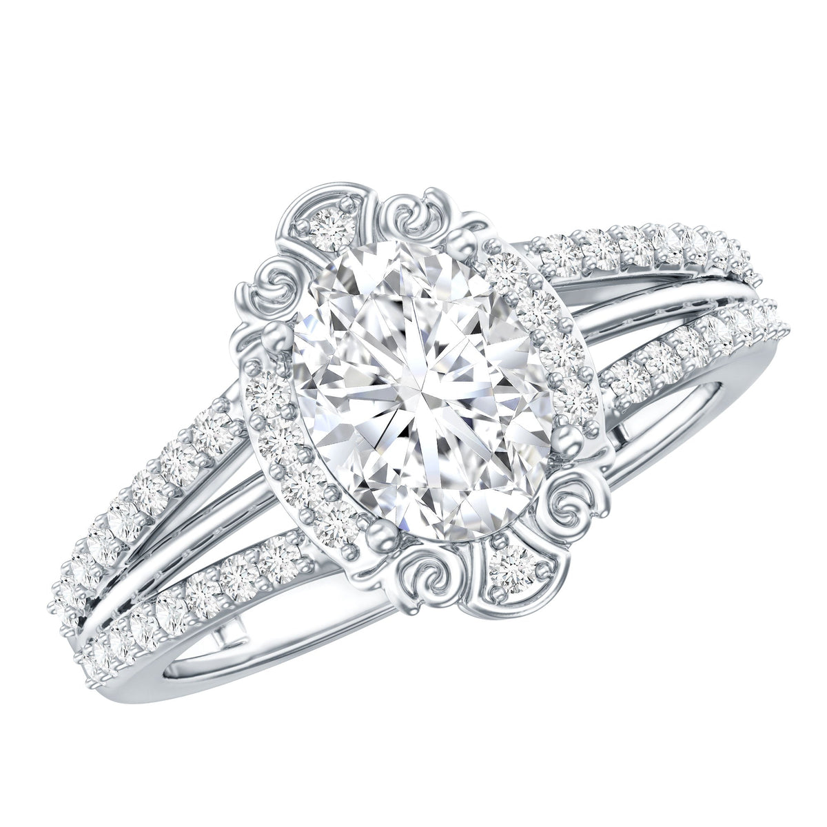 Oval Lab Grown Diamond Ring – Vintage Engagement Split Shank Prong Setting