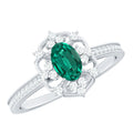 Oval Lab Grown Emerald Retro Engagement Ring With Diamond Accent Stones