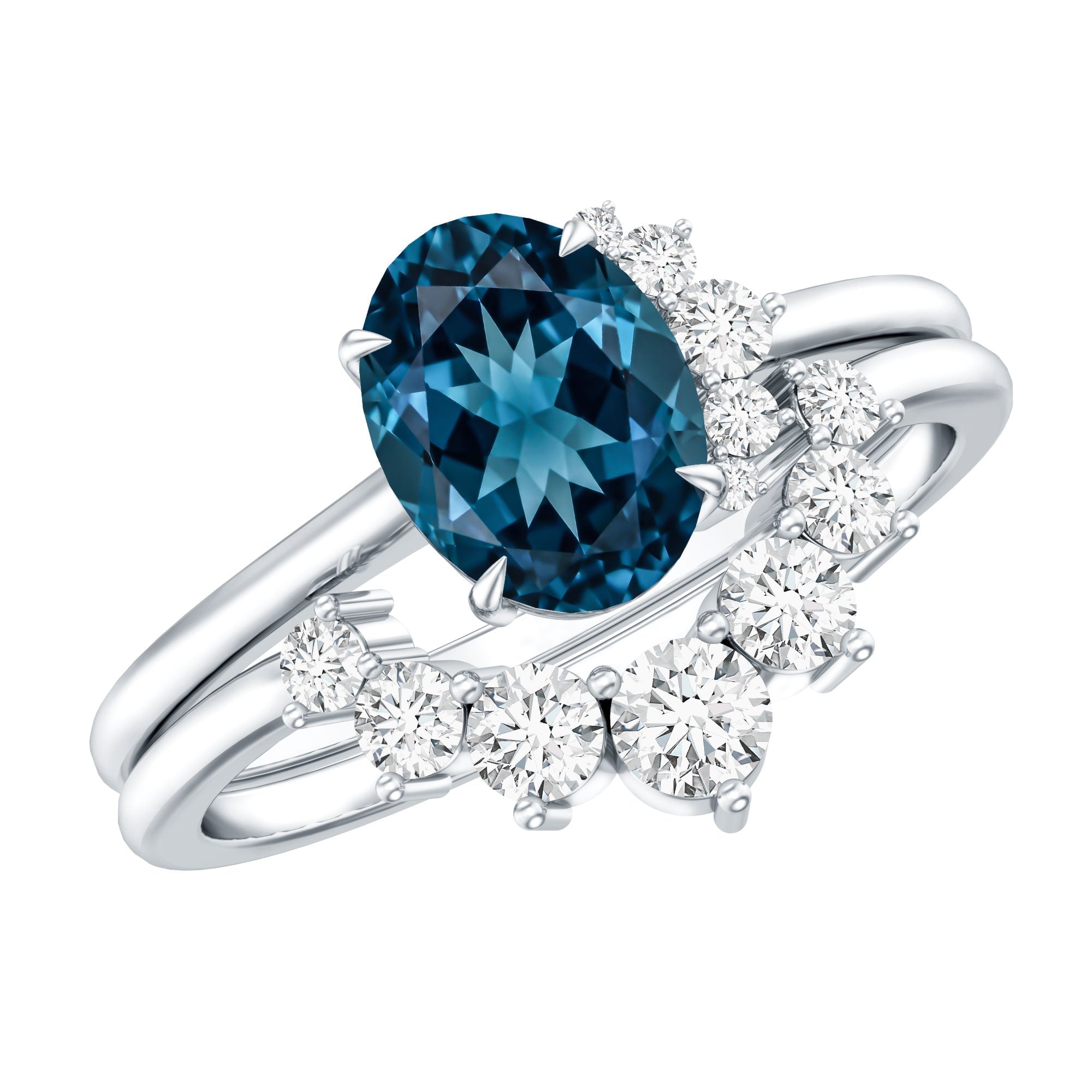Oval London Blue Topaz and Diamond Designer Ring Set