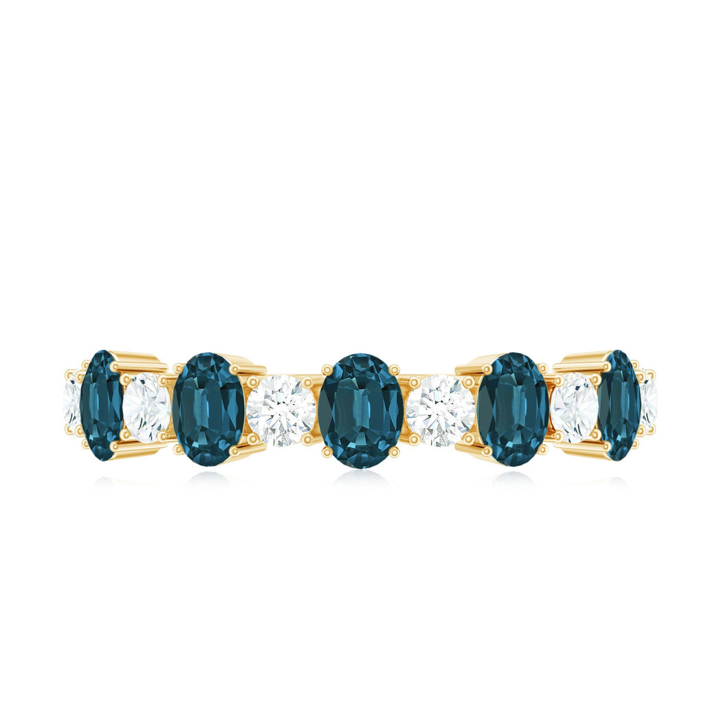 Oval London Blue Topaz Half Eternity Band Ring with Diamond