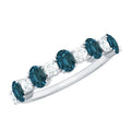 Oval London Blue Topaz Half Eternity Band Ring with Diamond