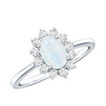 Oval Moonstone Engagement Ring - Diamond Halo Ring in White Gold with AAA Grade Moonstone