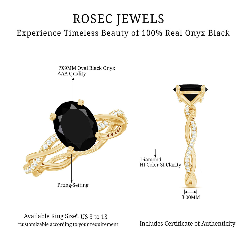 Oval Shaped 1.7 Carat Black Onyx and Diamond Braided Engagement Ring