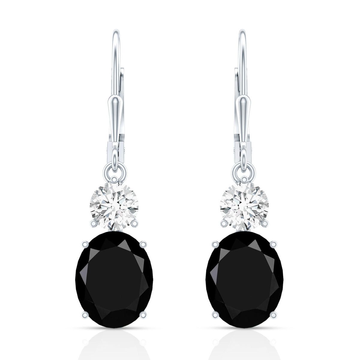 Oval Shaped Lab Created Black Diamond Drop Earrings with Moissanite