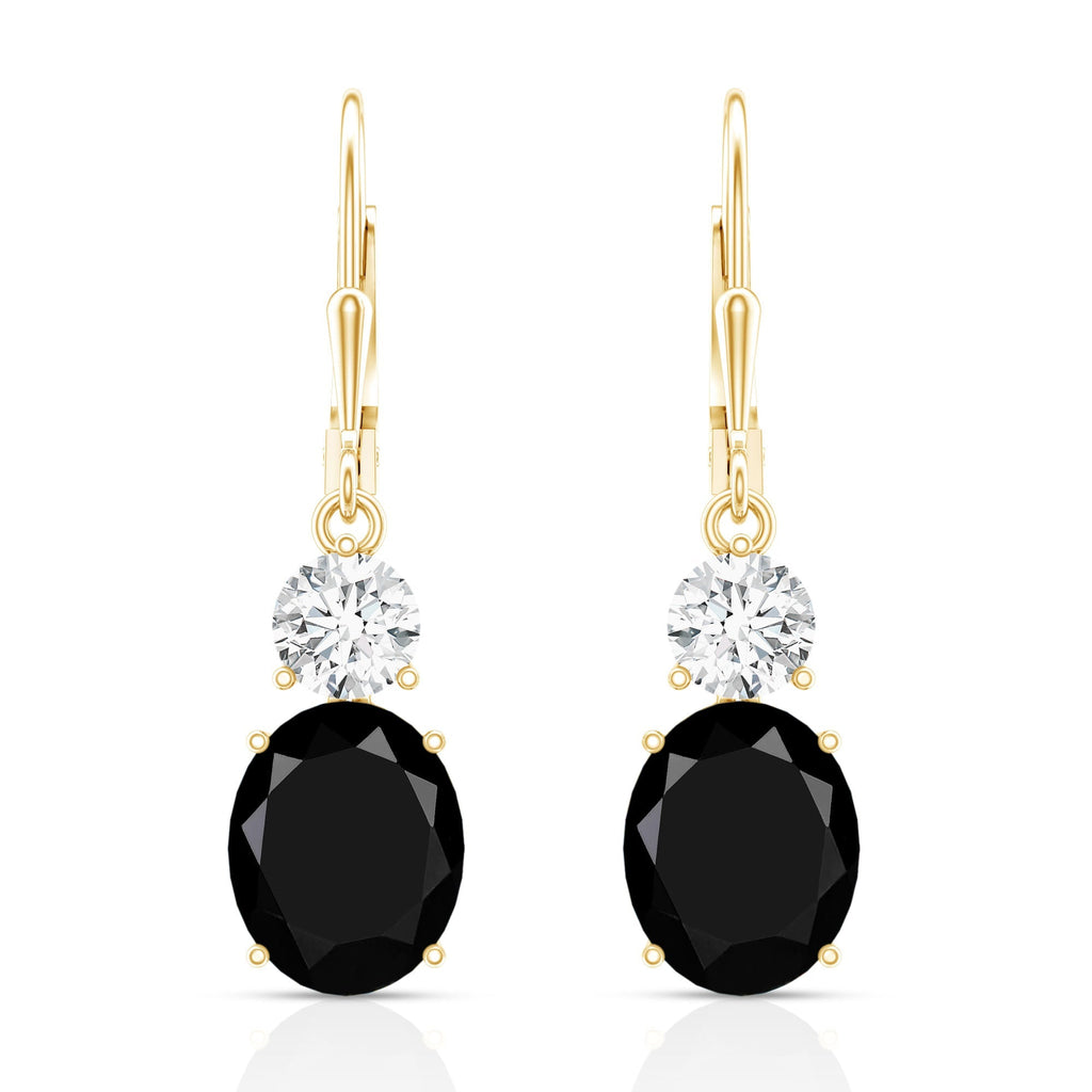 Oval Shaped Lab Created Black Diamond Drop Earrings with Moissanite