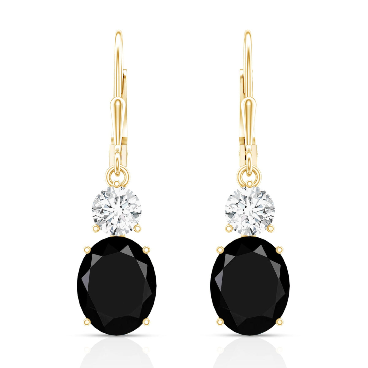 Oval Shaped Lab Created Black Diamond Drop Earrings with Moissanite