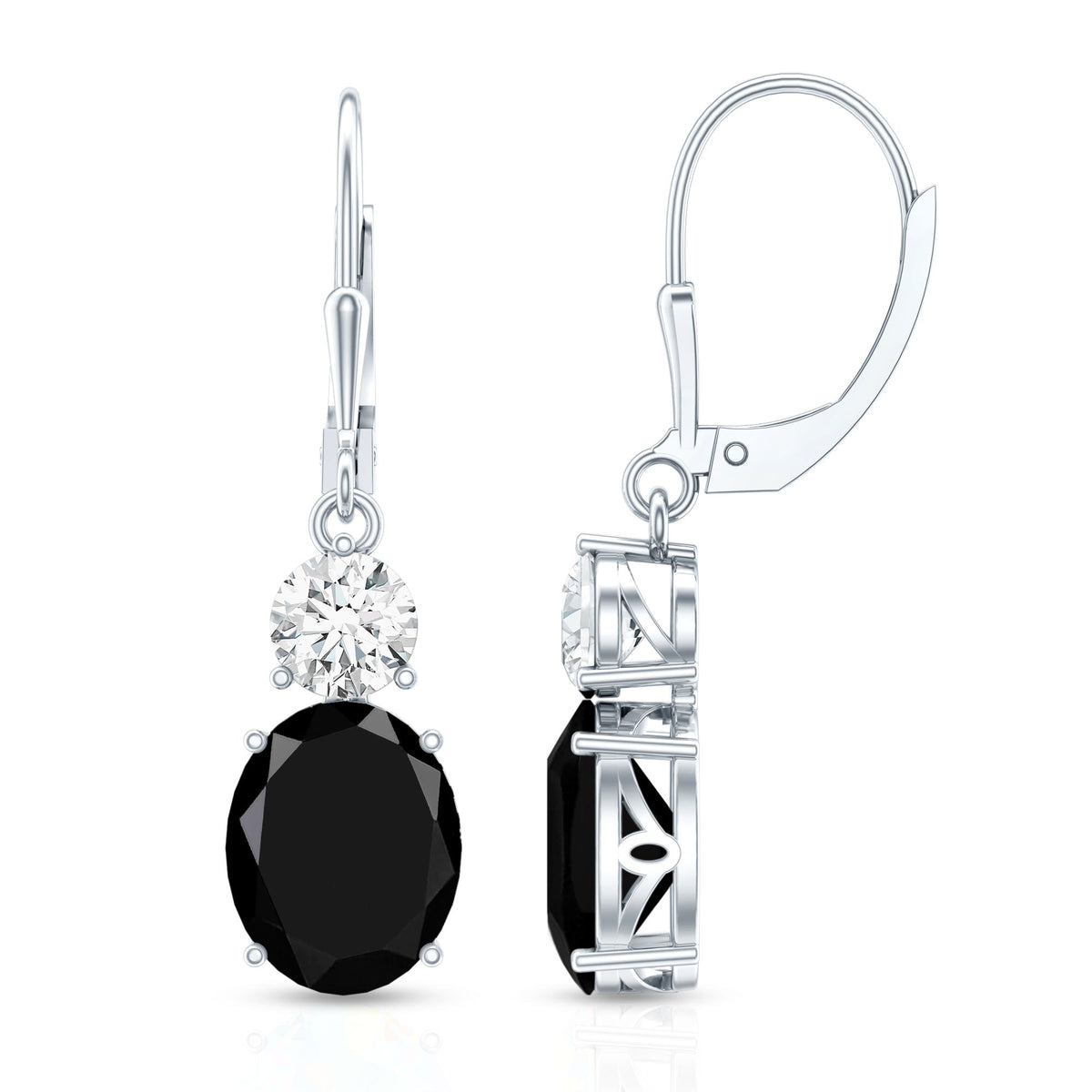 Oval Shaped Lab Created Black Diamond Drop Earrings with Moissanite