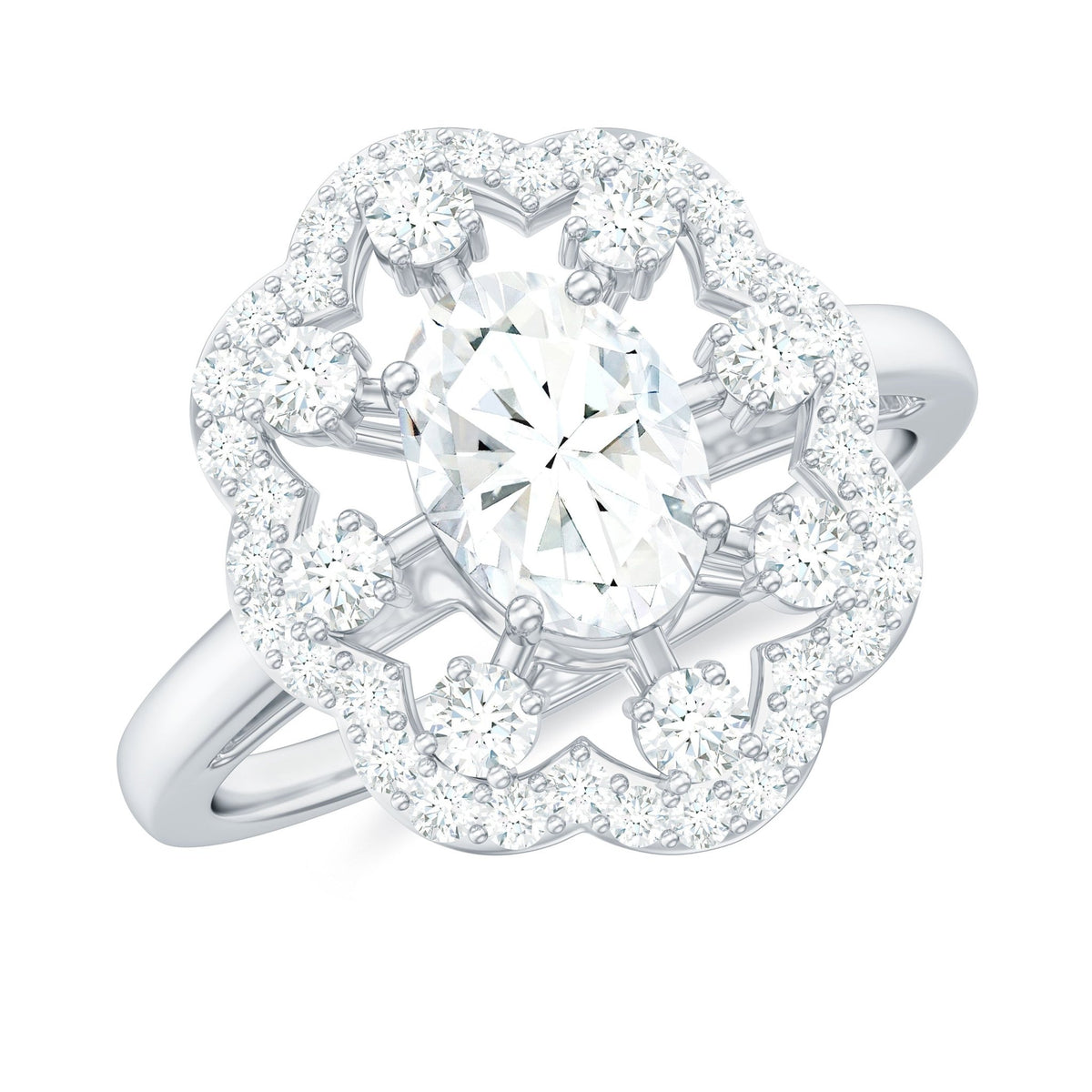 Oval Shaped Moissanite Flower Engagement Ring