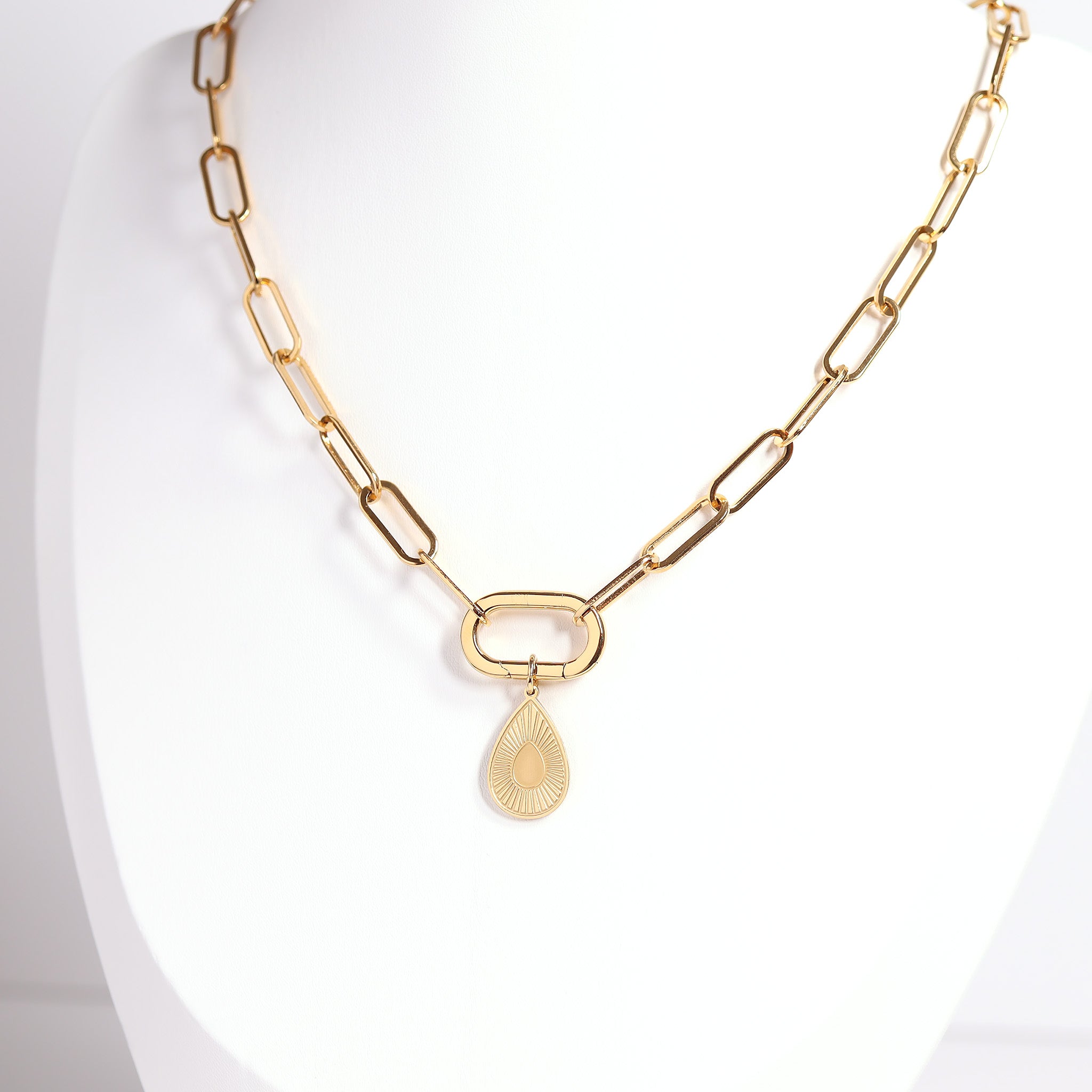 18K Gold Sunburst Charm – Durable Stainless Steel Teardrop Pendant Accessory