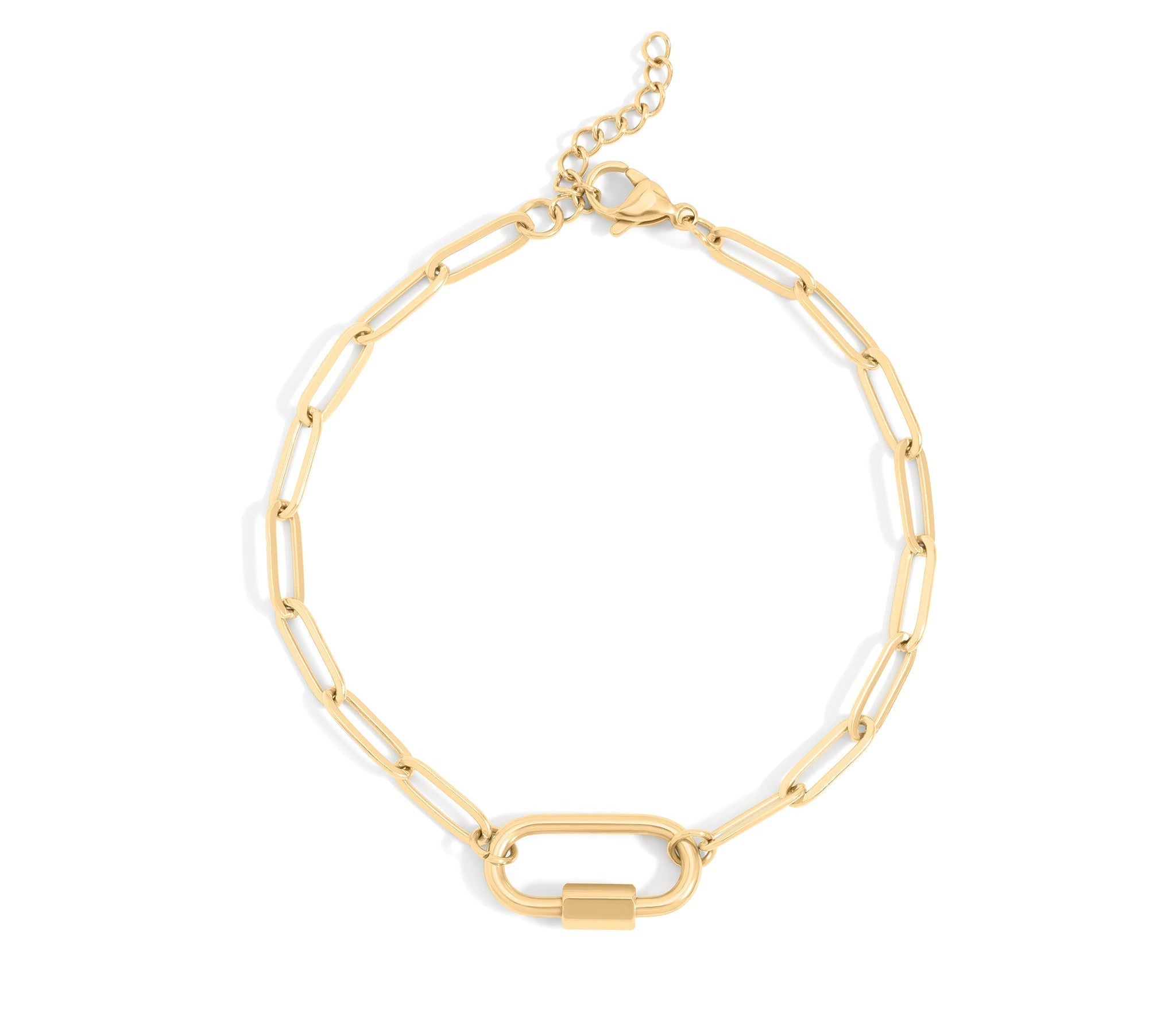 Paperclip Carabiner Bracelet – 18K Gold Stainless Steel, Scratch Resistant & Hypoallergenic - Bracelets | Sunflower Soul Boutique