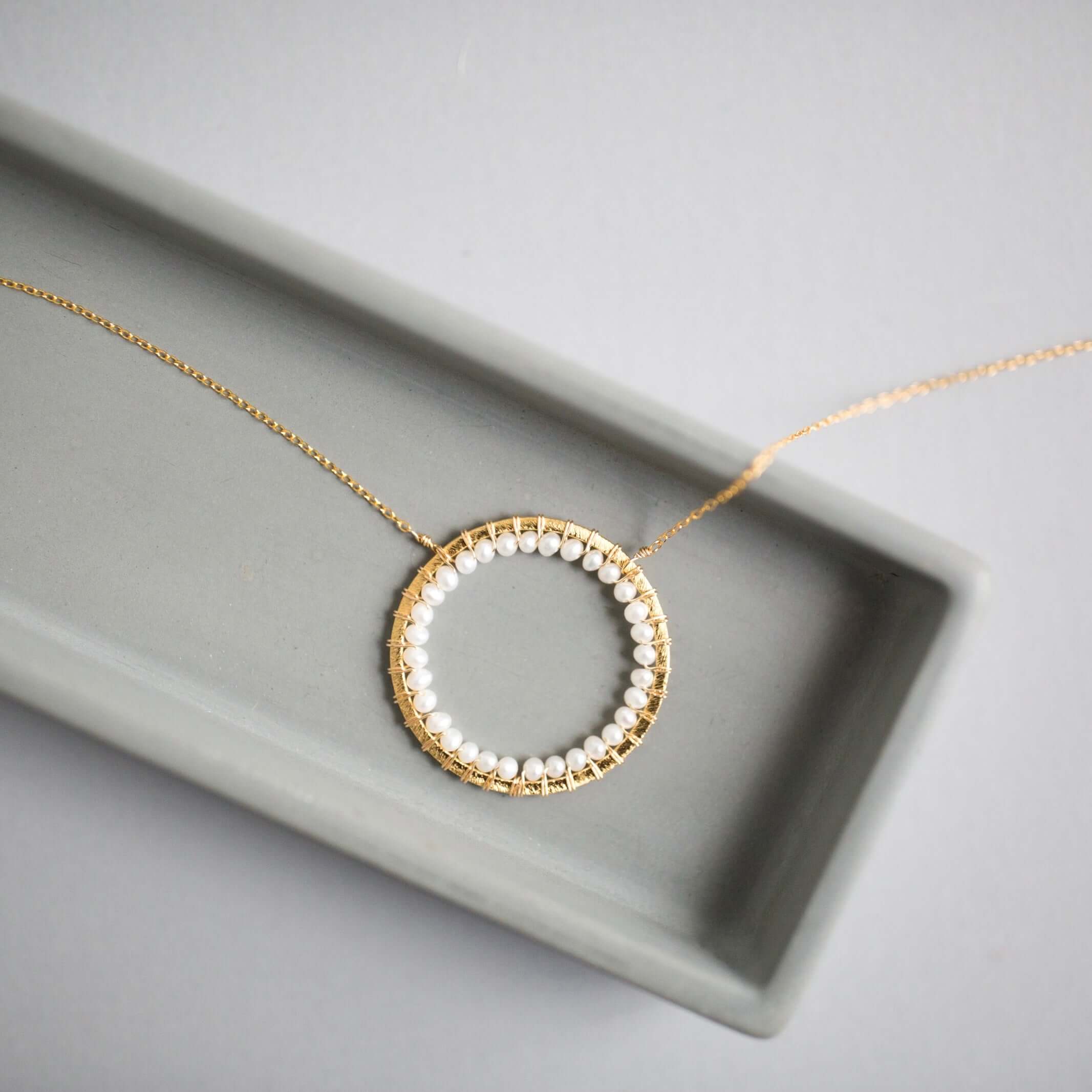 Pearl Halo Jewelry Set | 14k Gold Plated Silver Necklace, Floating Pendant & Pearl Earrings