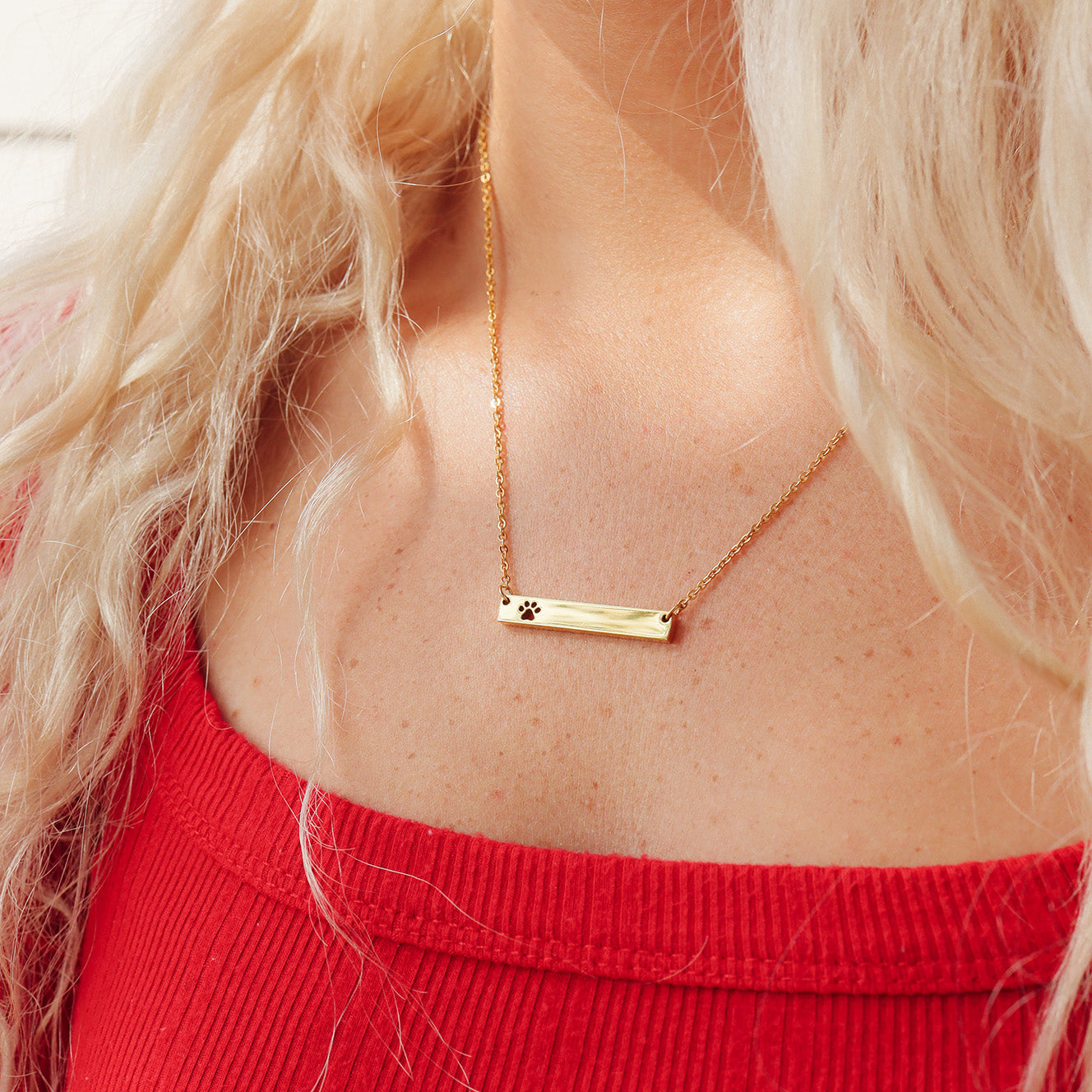 Gold Paw Print Necklace - 18K PVD Stainless Steel Engraving Blank Bar Pendant