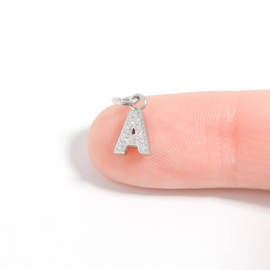 Initial Letter Charms – Durable Stainless Steel Pavé Set Sparkling CZ Pendants