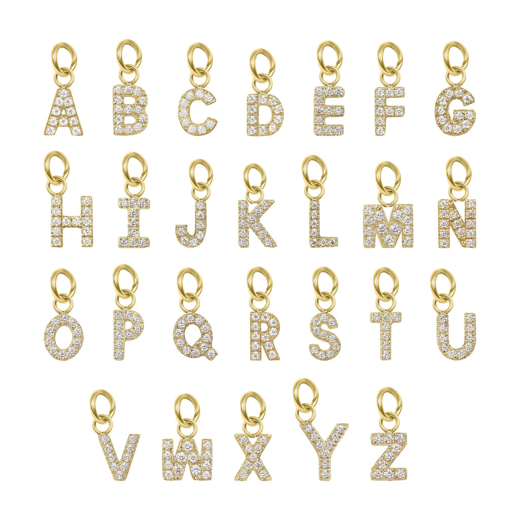 18k Gold Initial Charms – Pave CZ Letter Pendants | Stainless Steel, Hypoallergenic