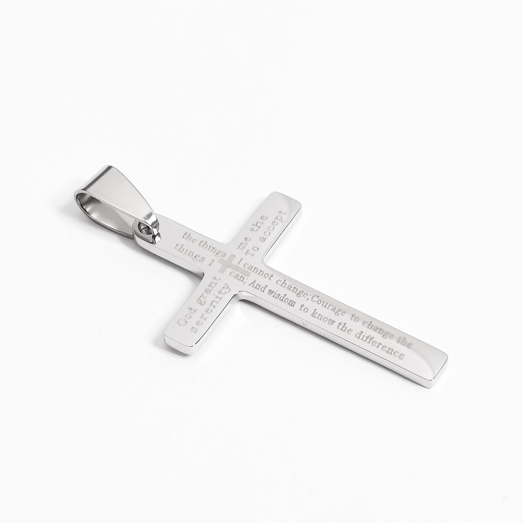 Serenity Prayer Cross Pendant - Durable Stainless Steel 316L Engraved Jewelry
