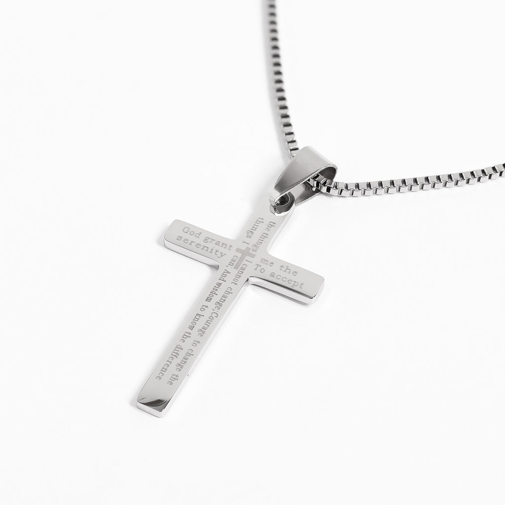 Serenity Prayer Cross Pendant - Durable Stainless Steel 316L Engraved Jewelry