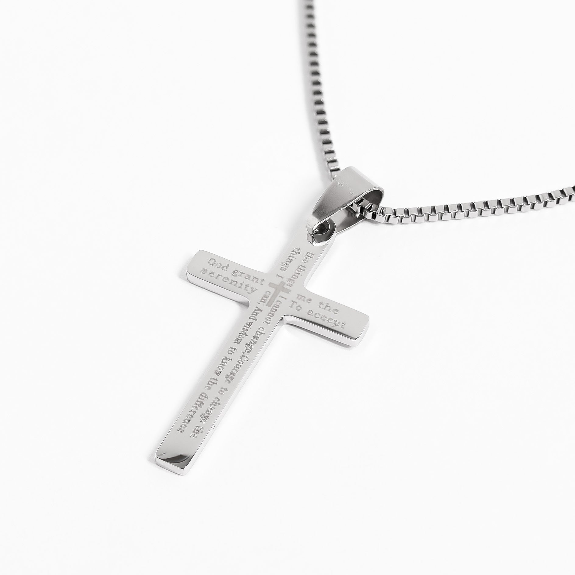 Serenity Prayer Cross Pendant - Durable Stainless Steel 316L Engraved Jewelry