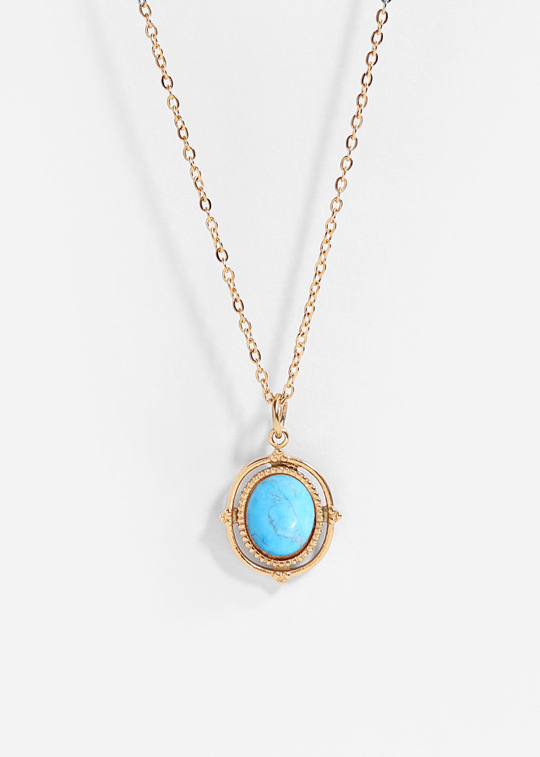 Semi Precious Stone Charm - Stainless Steel Oval Rope Frame Pendant 18K Gold PVD