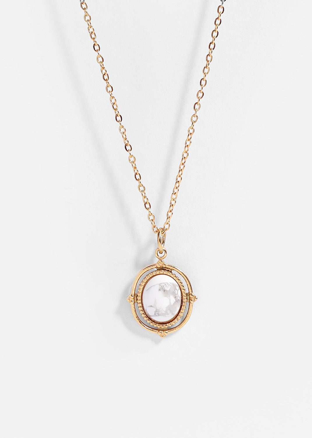 Semi Precious Stone Charm - Stainless Steel Oval Rope Frame Pendant 18K Gold PVD