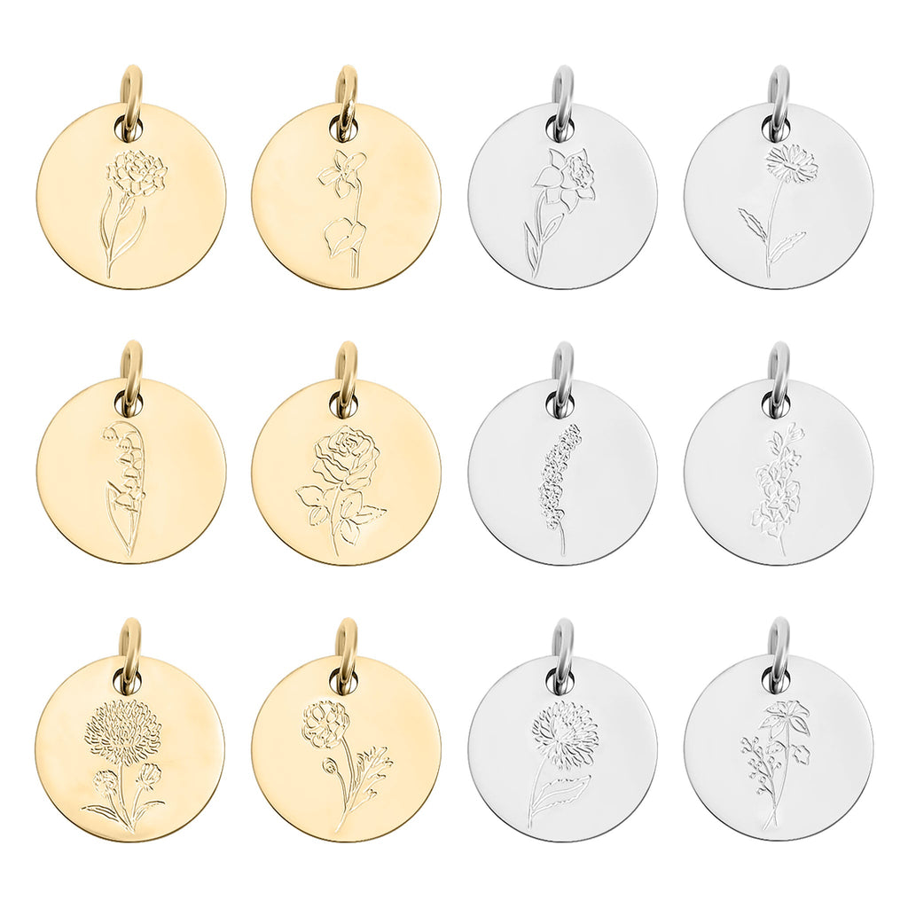 Birth Flower Charm – Personalized Gold Charm Pendant | Hypoallergenic Stainless Steel Jewelry