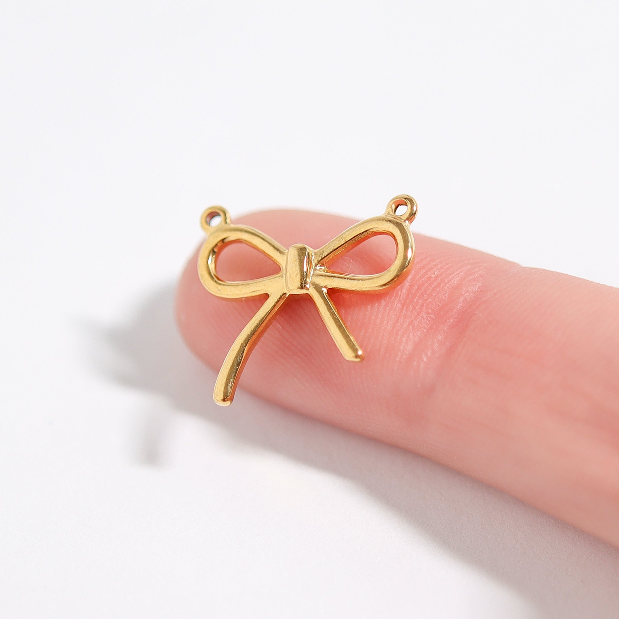Gold Bow Connector Charm – 18K Gold Plated Stainless Steel Pendant Connector