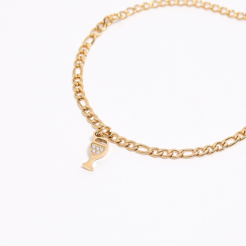 18K Gold Wine Charm – Stainless Steel CZ Pendant | PVD Coated Jewelry Accessory