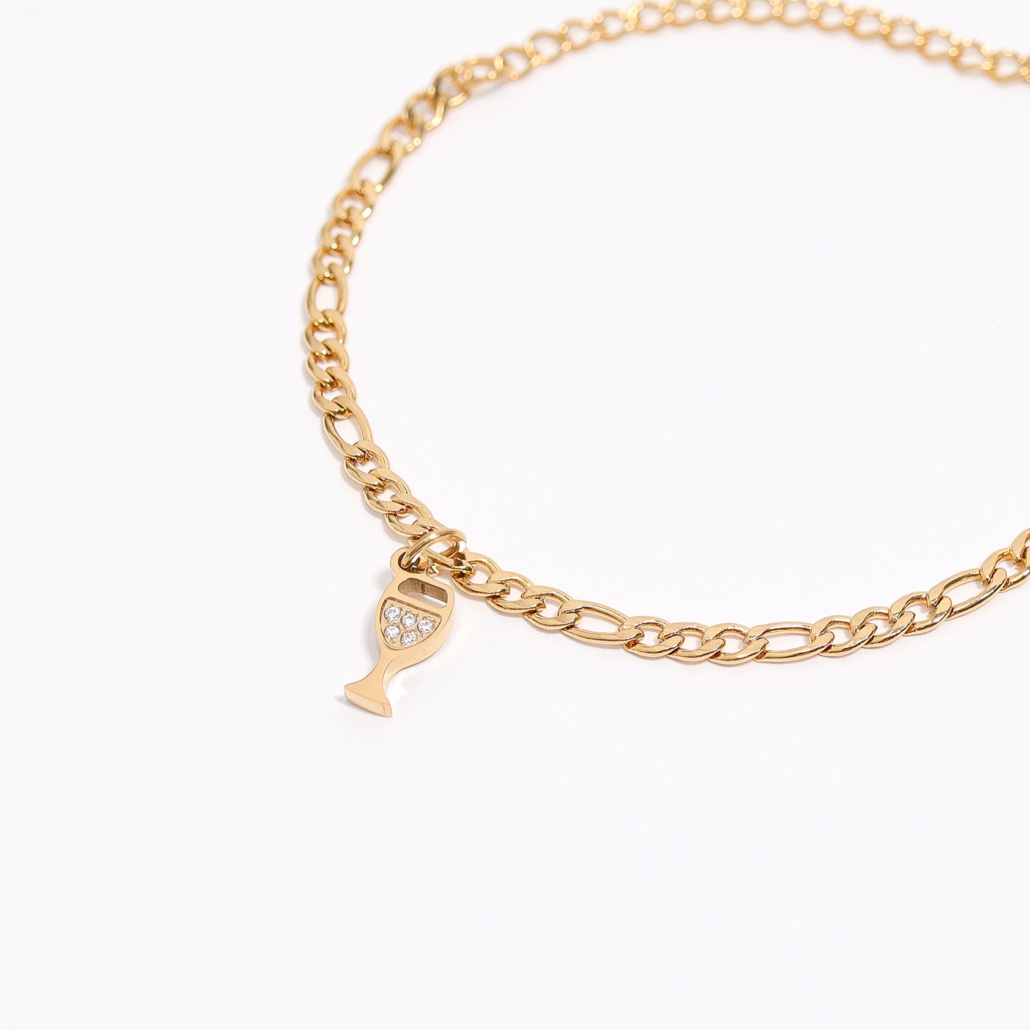 18K Gold Wine Charm – Stainless Steel CZ Pendant | PVD Coated Jewelry Accessory