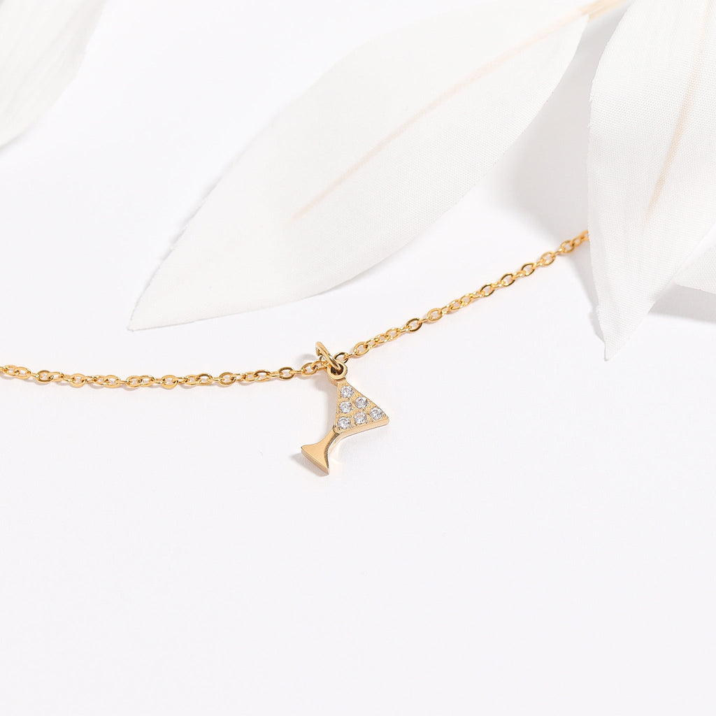 Martini Glass Charm – 18K Gold Pendant With CZ | Hypoallergenic Jewelry Accessory