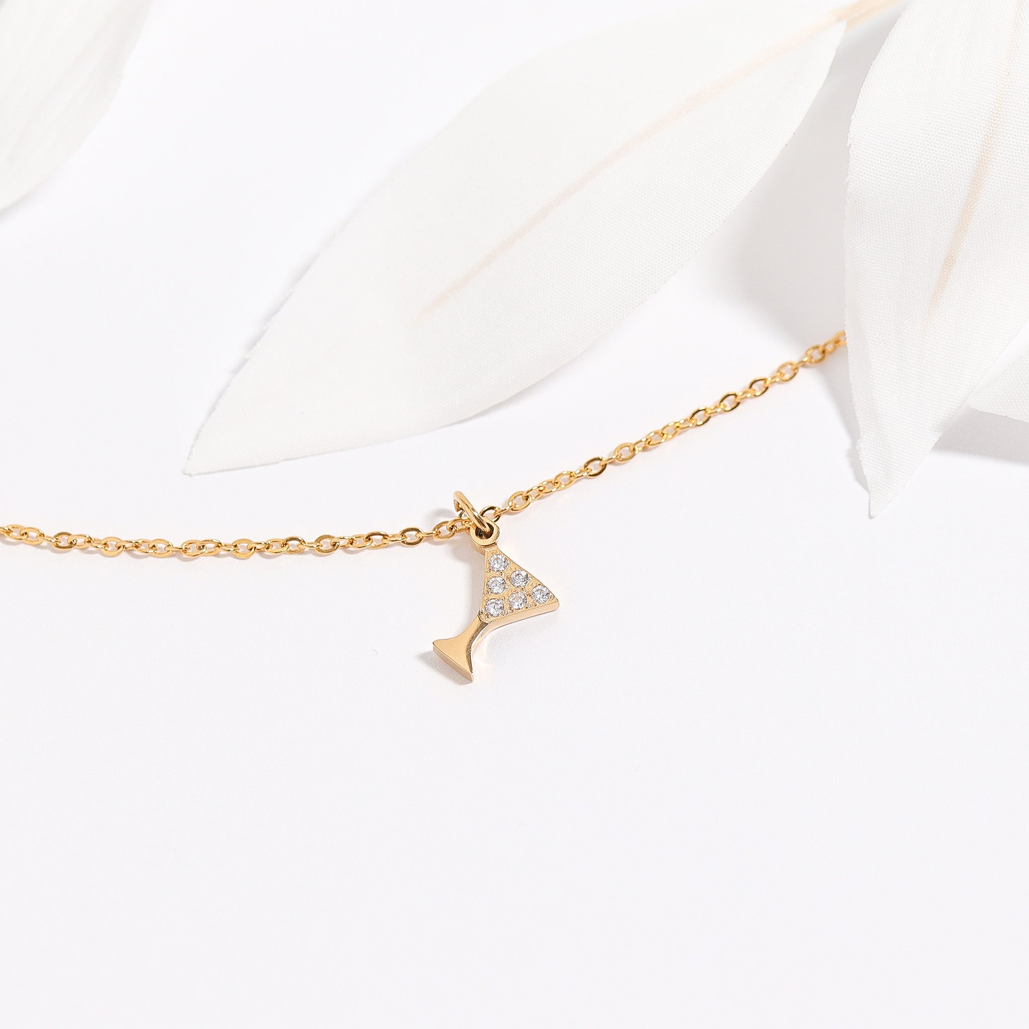 Martini Glass Charm – 18K Gold Pendant With CZ | Hypoallergenic Jewelry Accessory