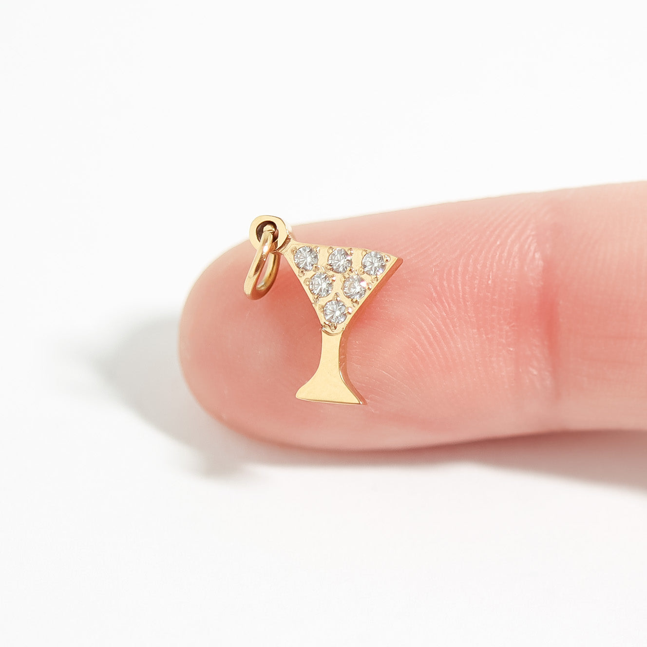 Martini Glass Charm – 18K Gold Pendant With CZ | Hypoallergenic Jewelry Accessory
