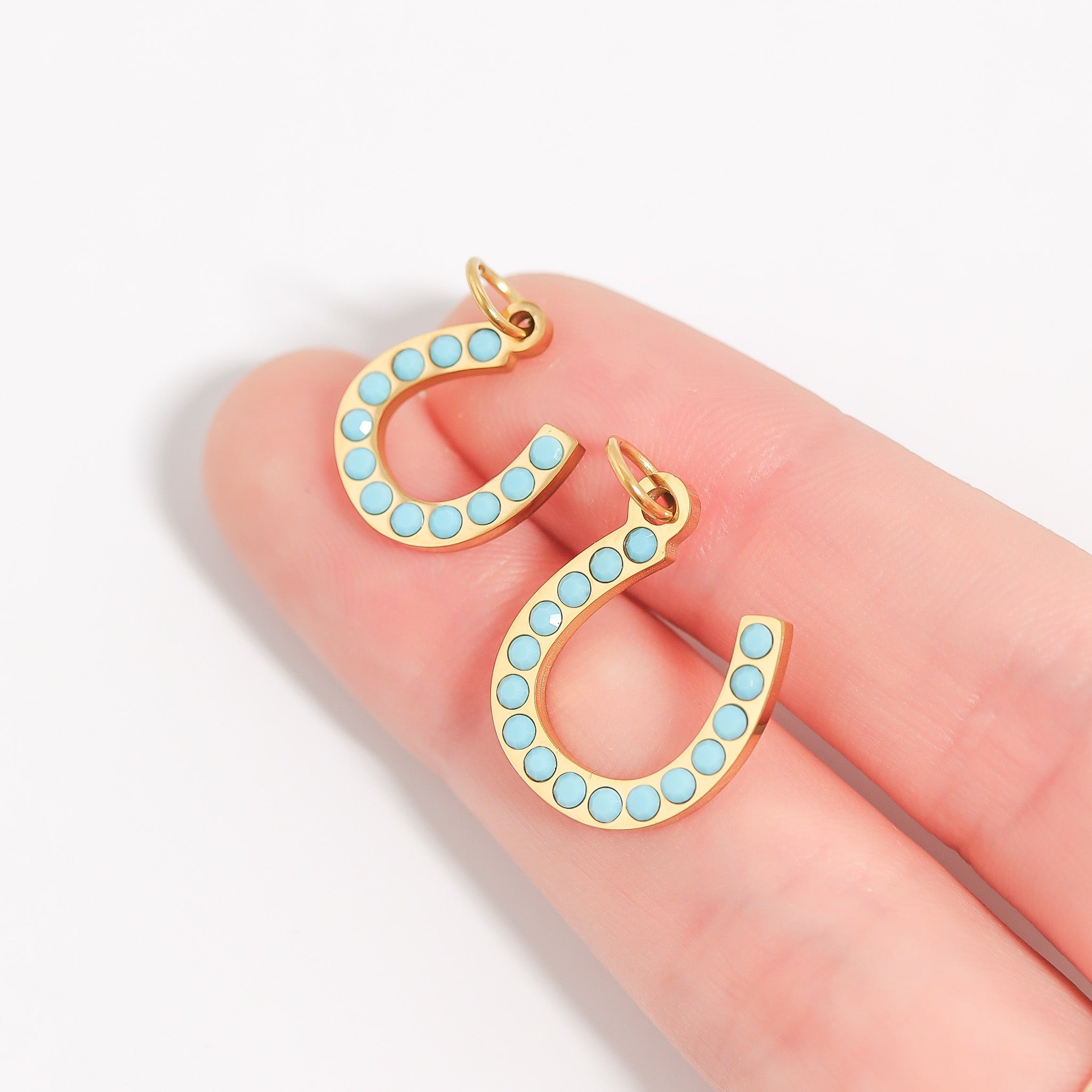 Horseshoe Charm – 18K Gold Stainless Steel Pendant With Turquoise Stone Accent