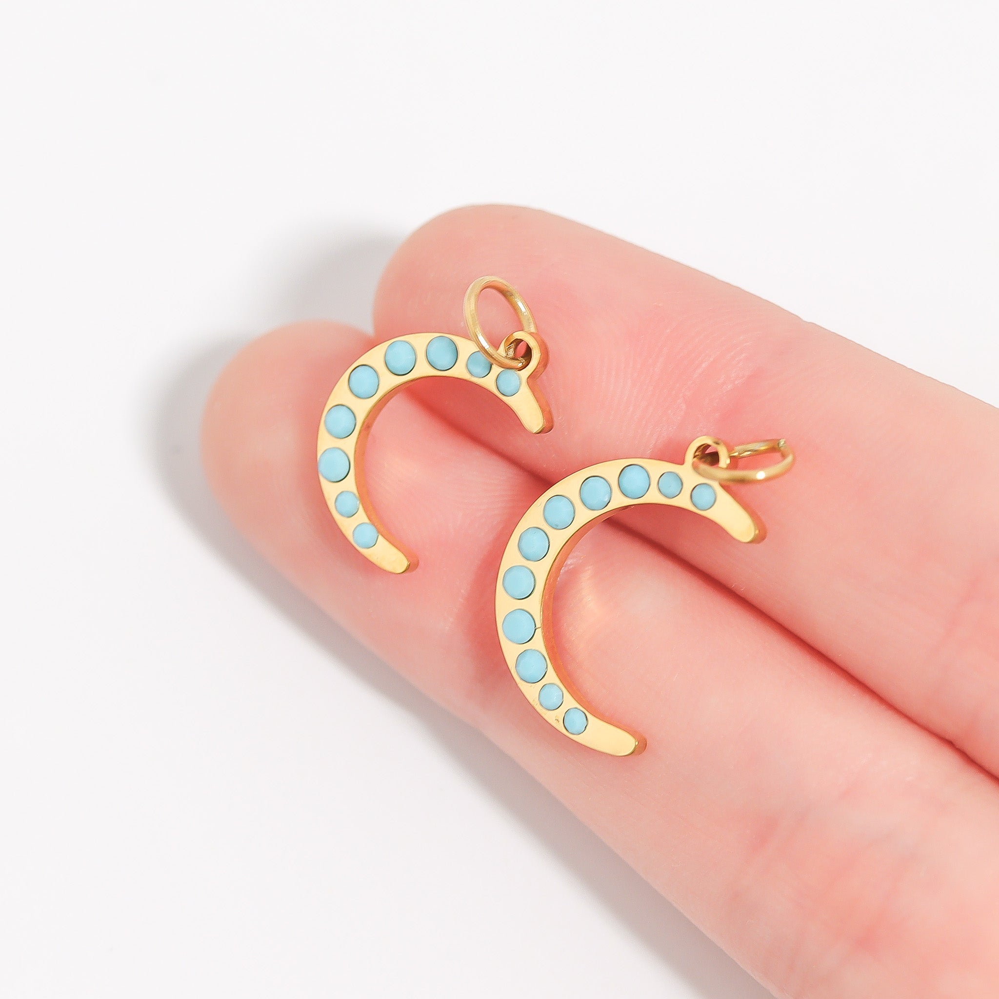 Turquoise Moon Charm – 18K Gold Plated Crescent Pendant | Boho Chic Jewelry Gift