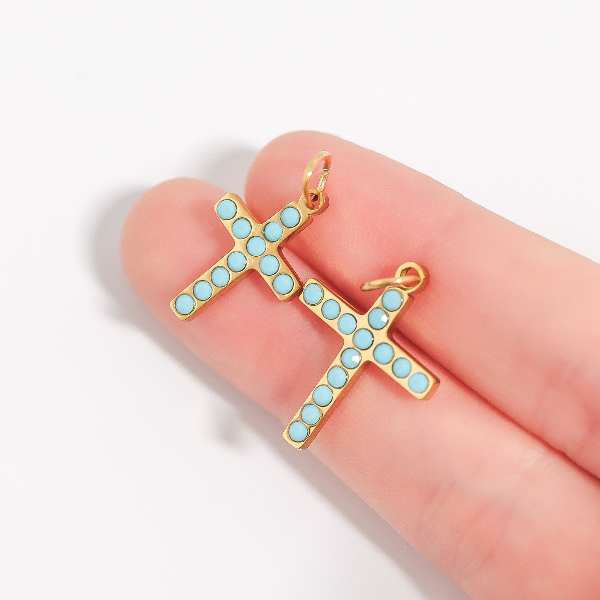 Gold Cross Charm – 18K Gold Pendant with Turquoise Stone | Hypoallergenic Stainless Steel
