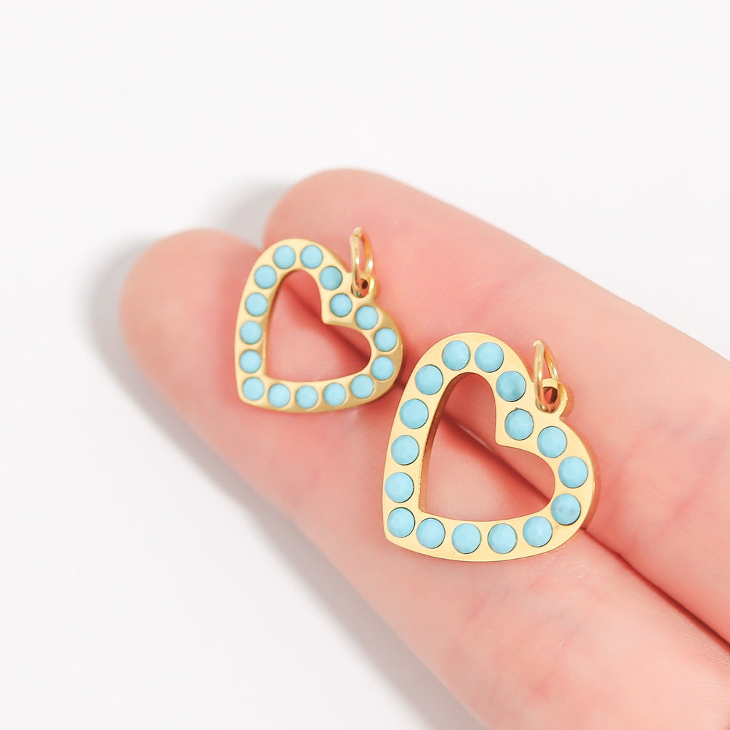 Turquoise Heart Charm – 18K Gold Plated Charm Necklace | Hypoallergenic Stainless Steel Pendant