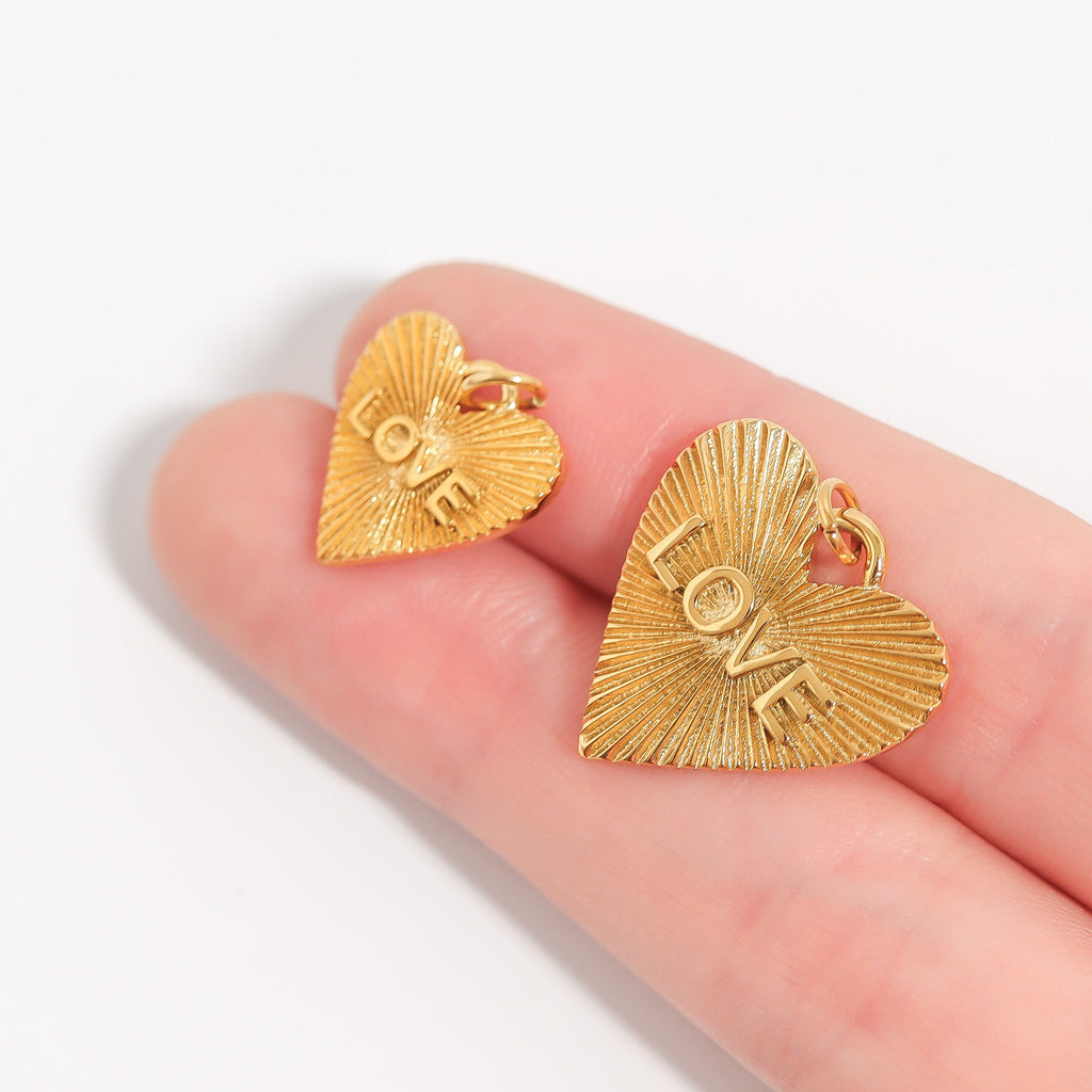 Heart Love Charm – Gold Stainless Steel Sunburst Pendant | Durable Stylish Accessory