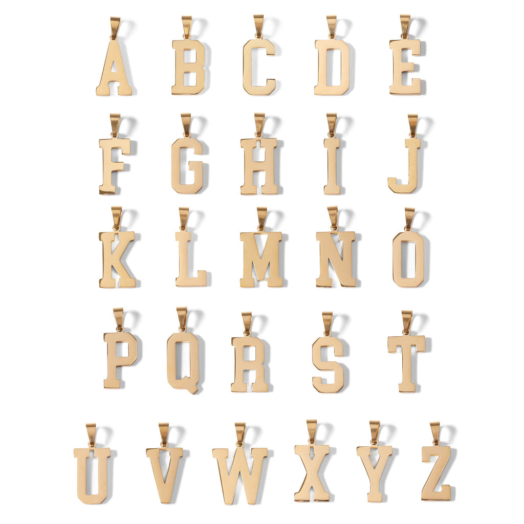 18K Gold Sports Pendant – Lightweight Sports Letter Charm, PVD Coated Stainless Steel