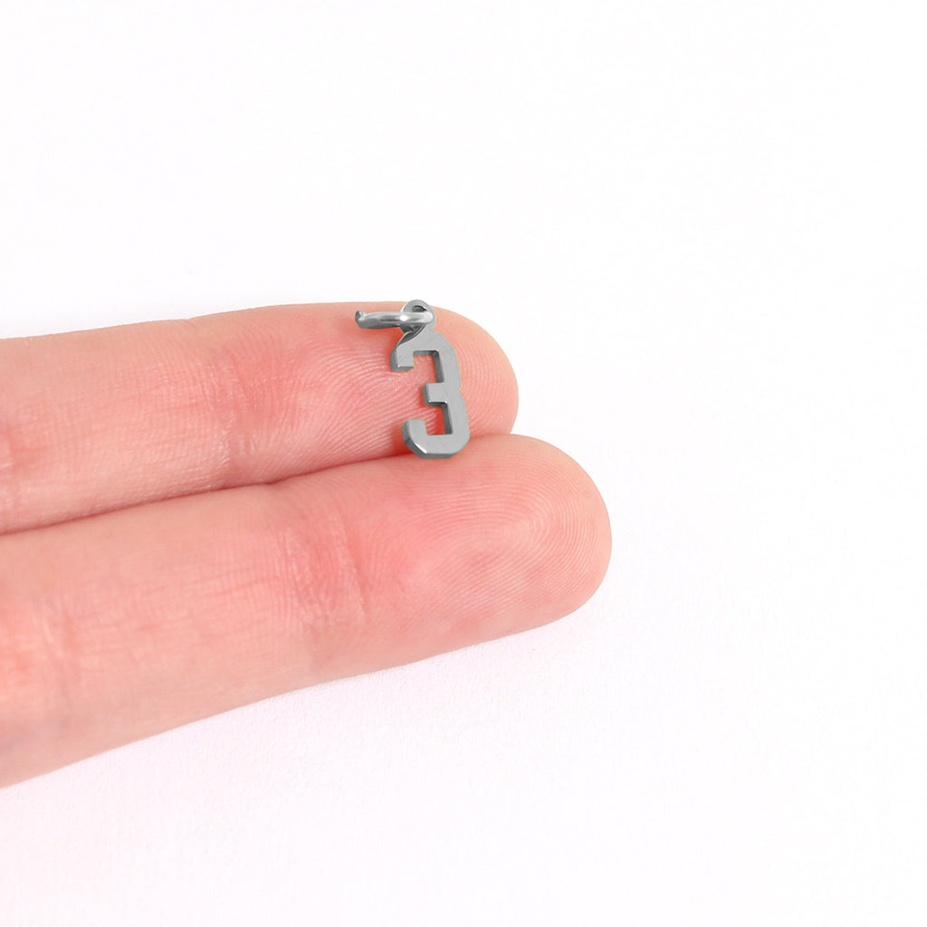 Small Sport Number Pendants – Polished 316L Stainless Steel Athletic Charms for Women