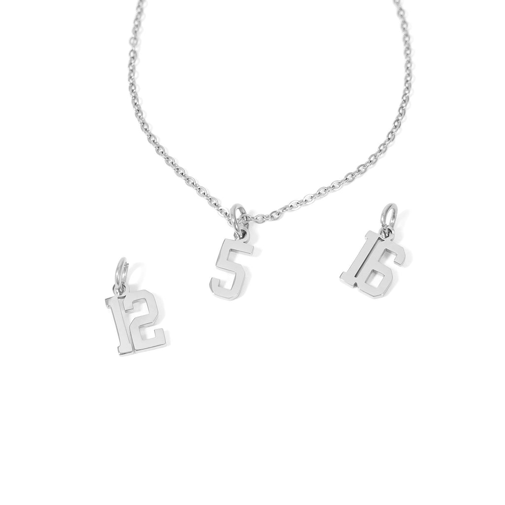 Small Sport Number Pendants – Polished 316L Stainless Steel Athletic Charms for Women