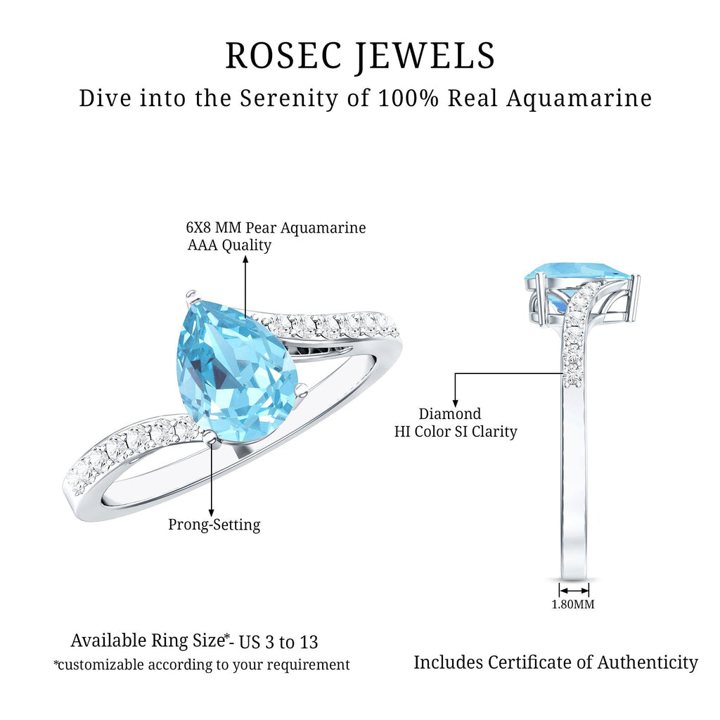 Pear Cut Aquamarine Ring – Elegant Teardrop Gemstone Ring with Diamond Accents