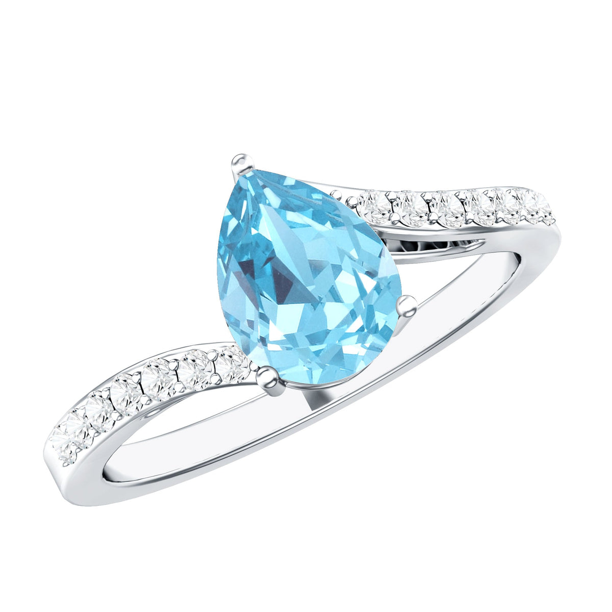 Pear Cut Aquamarine Ring – Elegant Teardrop Gemstone Ring with Diamond Accents