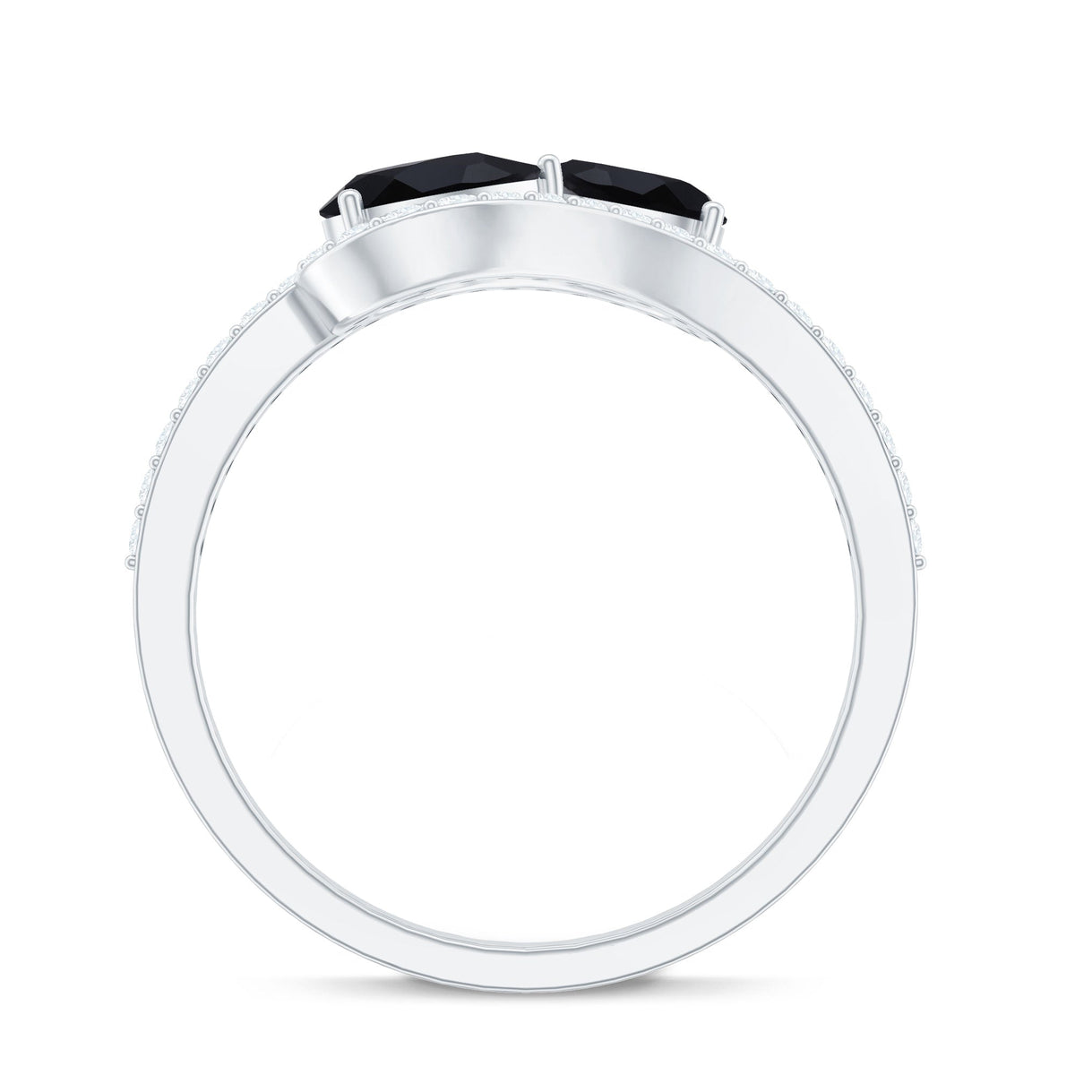 Pear Cut Black Onyx Two Stone Engagement Ring with Diamond