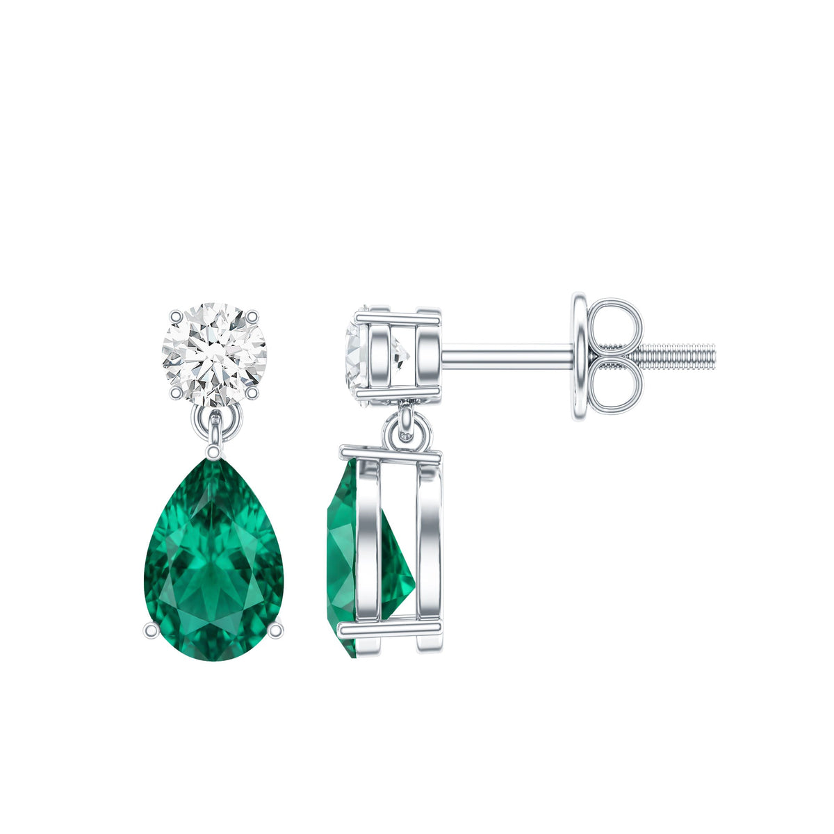 Pear Cut Emerald Earrings – Lab Grown Moissanite Teardrop Dangle Jewelry