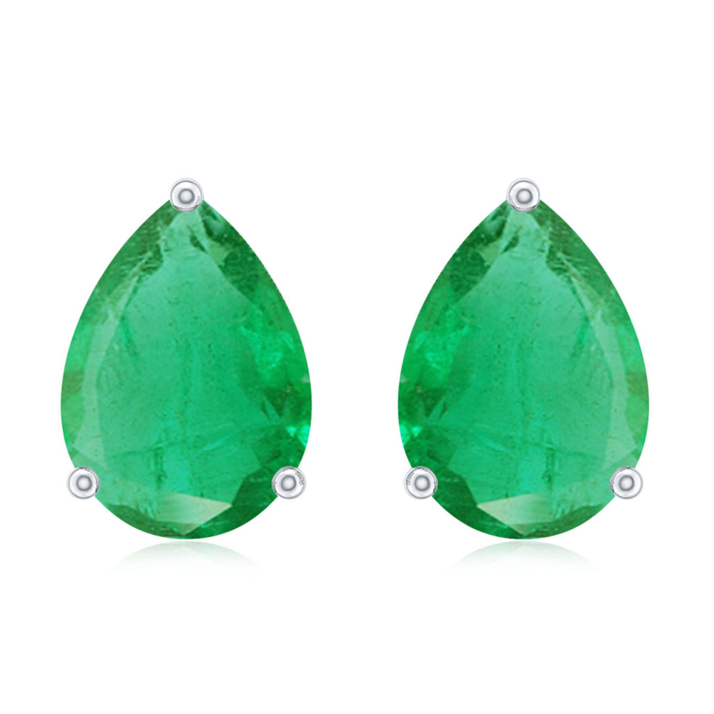 Pear Cut Emerald Earrings – Solitaire Studs with AAA Quality Green Gemstones