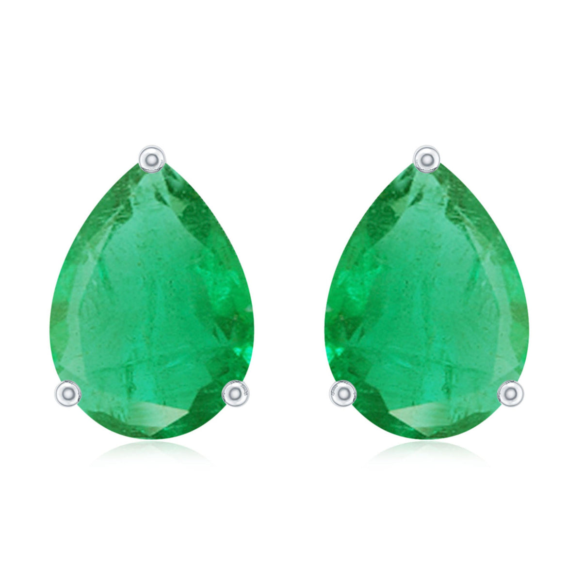 Pear Cut Emerald Earrings – Solitaire Studs with AAA Quality Green Gemstones