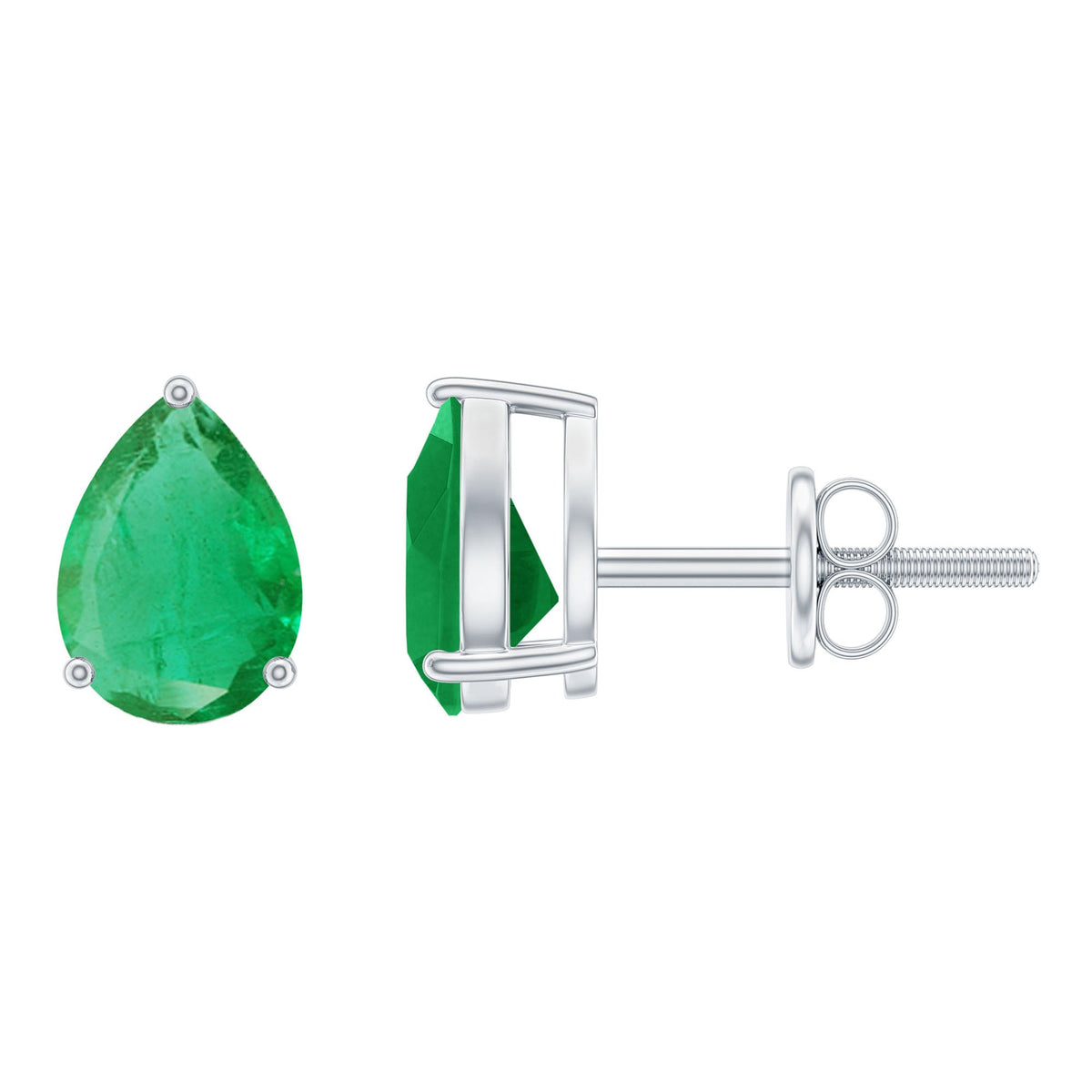 Pear Cut Emerald Earrings – Solitaire Studs with AAA Quality Green Gemstones