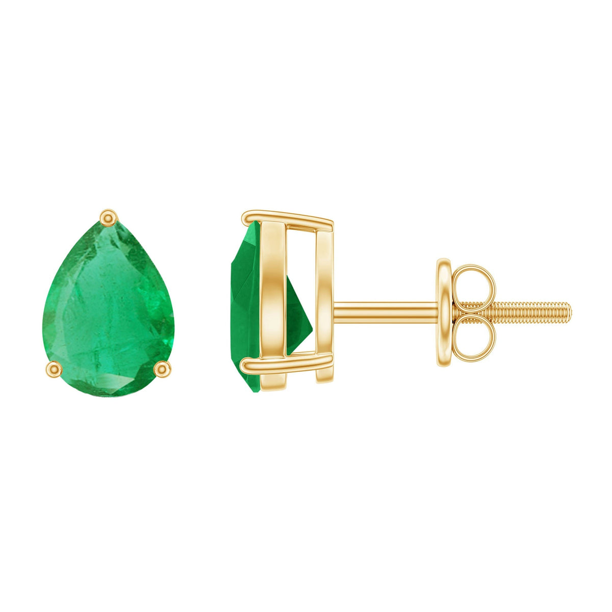 Pear Cut Emerald Earrings – Solitaire Studs with AAA Quality Green Gemstones
