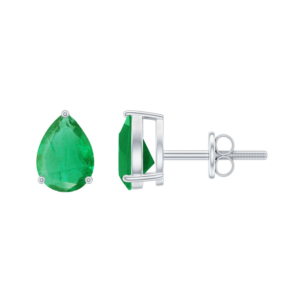 Pear Cut Emerald Earrings – Solitaire Studs with AAA Quality Green Gemstones